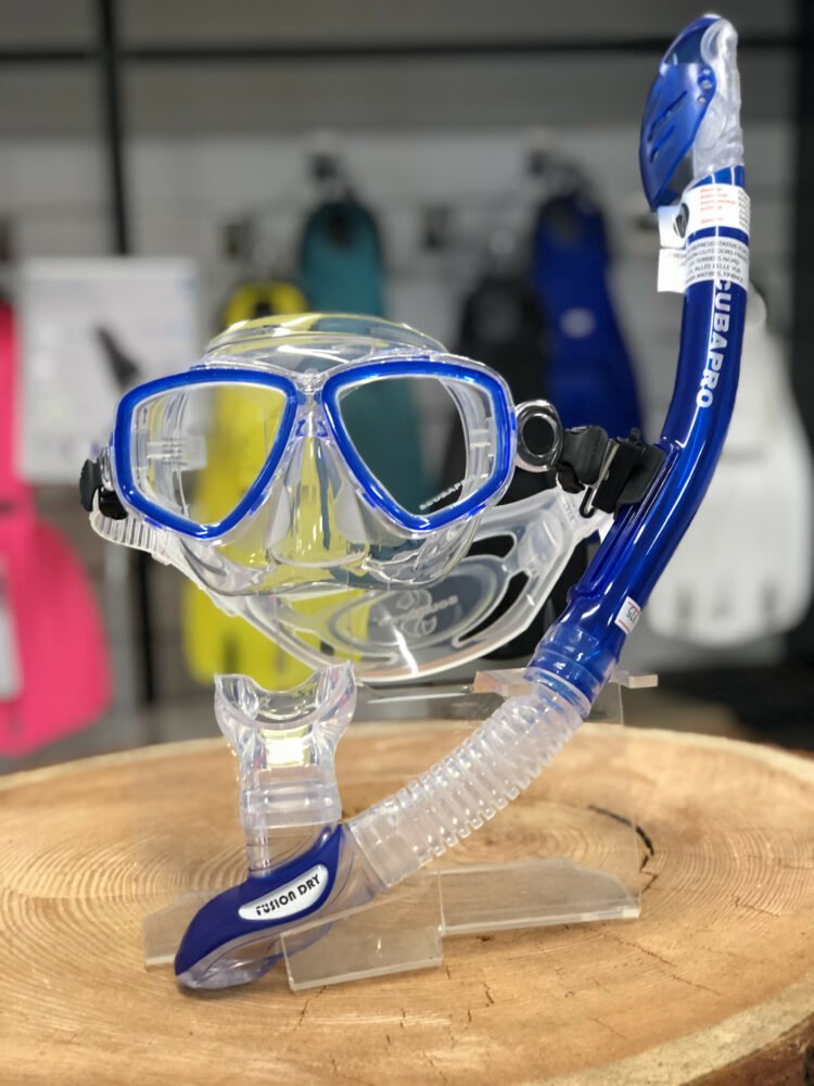 Maska Ecco + šnorchl Fusion Dry Modrý Set